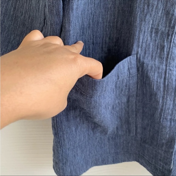 Eileen Fisher Blue Blazer Jacket size XS Open Front Cotton Linen Blend Pockets - Picture 3 of 10